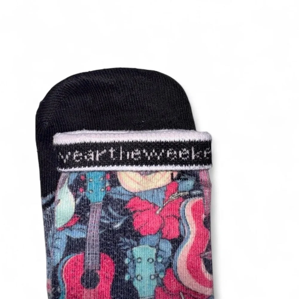 FEAT Ukulele & Hibiscus Tropical Crew Socks - Large 🎸